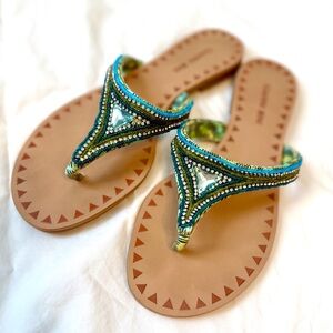 GIANNI BINNI Rhinestone Jeweled Sandals Thongs